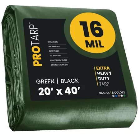 Protarp 20' x 40' Tarp 16 mil Green/Black Tarps