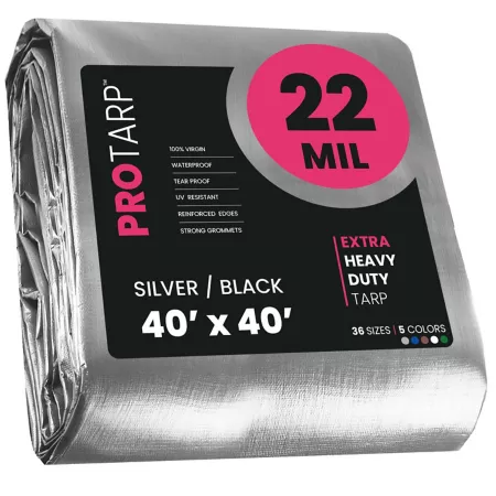 Protarp 40' x 40' Tarp 22 mil Silver/Black Tarps