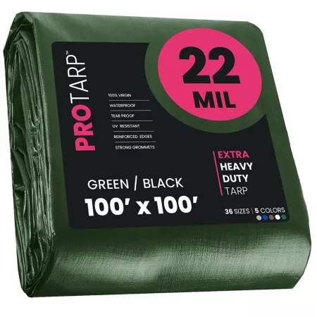 Protarp Green/Black Tarpaulin 22Mil 100 x 100 PT-203-100X100 Tarps