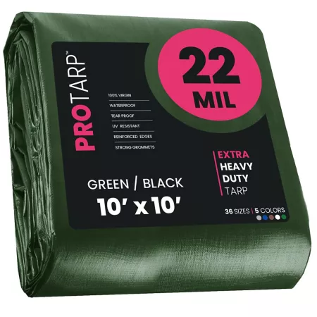 Protarp Green/Black 22 mil 10 x 10 Tarpaulin PT-203-10X10 Tarps