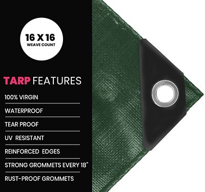 Image showing  20 ft. x 20 ft. Tarp, 22 mil, Green/Black