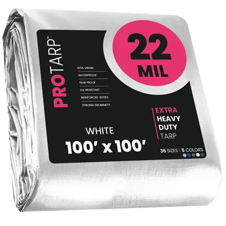 White Protarp Tarpaulin 22 mil 100 x 100 PT-204-100X100 Tarps