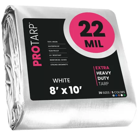 White Protarp Tarpaulin 22 mil 8 x 10 PT-204-8X10 Tarps