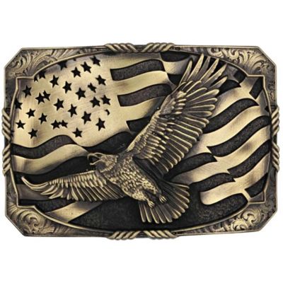 Montana Silversmiths Unisex Adult Ab Eagle and Flag Brass Belt Buckle, A947C