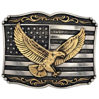 Montana Silversmiths Unisex Adult Ab-2T Large Eagle and Flag Belt Buckle