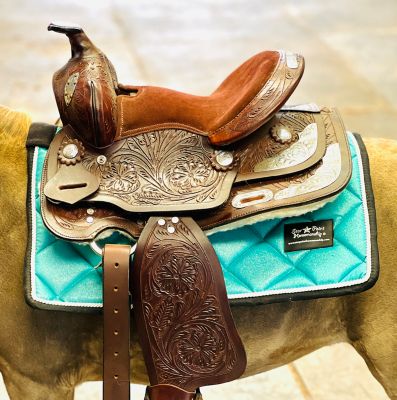 Star Point Horsemanship Mini-Pony-Child's Western Teal Sparkle Saddle Pad