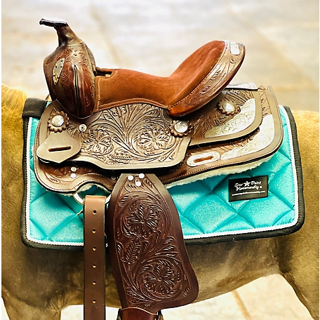 Star Point Horsemanship Mini-Pony-Child's Western Teal Sparkle Saddle Pad