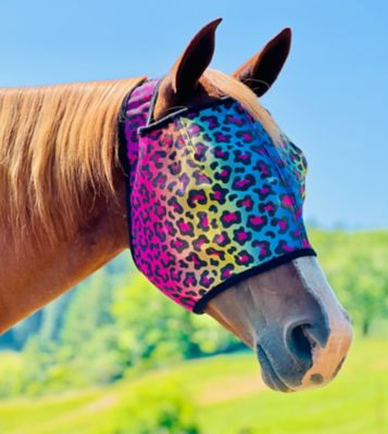 Star Point Horsemanship Rainbow Cheetah Fly Mask - Horse Size