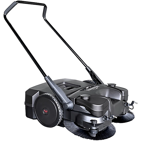 Tomahawk Power 30 in. Battery Powered Push Sweeper with Triple Power Brooms Electric Drive and Dust Suppression