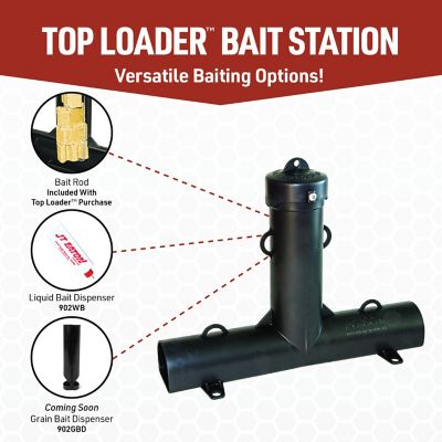 Image showing  Top Loader Black Plastic Bait Station with U-Shaped Bait Holder Rods, Screws, Hex Key