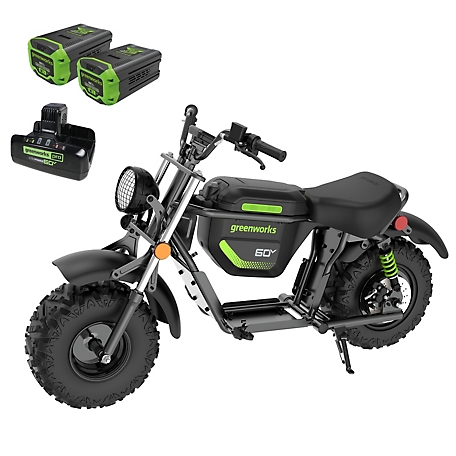 Greenworks 60V STEALTH Battery-Powered Electric Mini Bike, (2) 8.0Ah Battery & Dual Port Rapid Charger