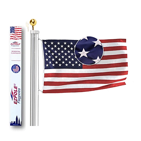 EZ Pole All American Series Tapered Sectional Flagpole Kit with Nylon All Weather Flag, EZAA25