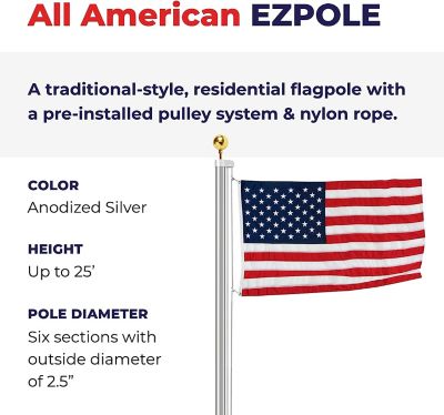 Image showing  25 ft. All American Series Tapered Sectional Flagpole Kit with Nylon All-Weather Flag