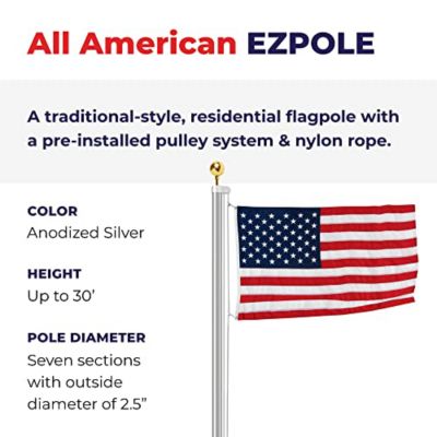 Image showing  30 ft. All American Series Tapered Sectional Flagpole Kit with Nylon All-Weather Flag