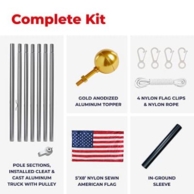 Image showing  30 ft. All American Series Tapered Sectional Flagpole Kit with Nylon All-Weather Flag