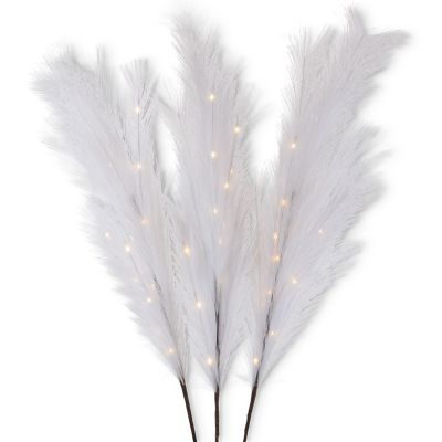 Everlasting Glow 43.3 in. Battery-Operated Lighted Pampas Grass Branch, White