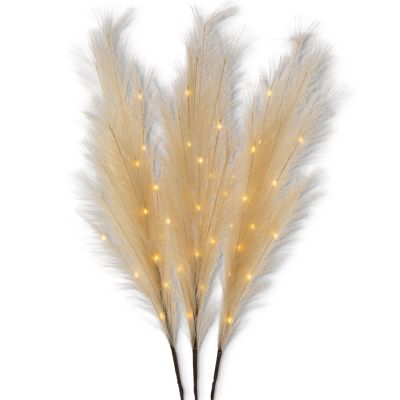 Everlasting Glow 43 in. Battery-Operated Lighted Pampas Grass Branch, Beige