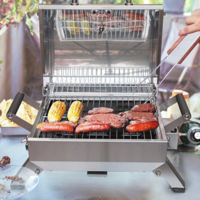 Image showing  1-Burner Portable Tabletop Propane Gas Grill with Folding Legs, Silver