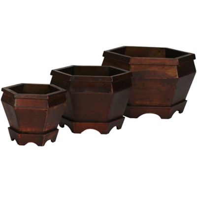 Nearly Natural Wooden Hexagon Decorative Planter (Set of 3), 507