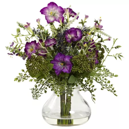 Nearly Natural 15" Morning Glory Artificial Flower Arrangement with Vase Artificial Plants & Flowers