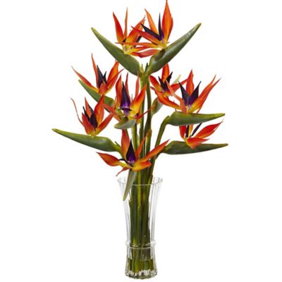 Nearly Natural 32 in. Large Bird of Paradise Silk Flower Arrangement in Vase