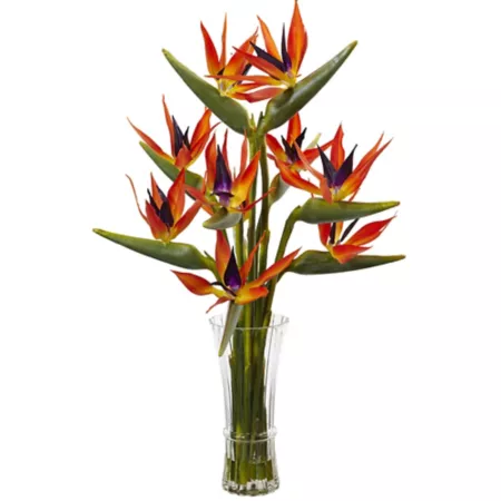 Nearly Natural 32 in Large Bird of Paradise Silk Flower Arrangement in Vase Artificial Plants & Flowers