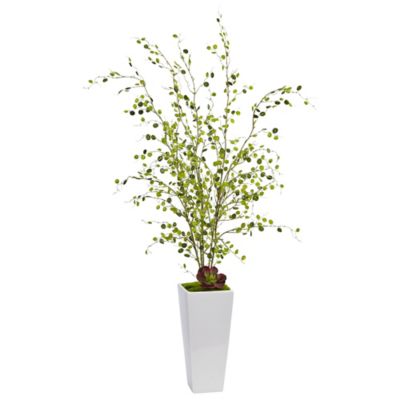 Nearly Natural 45 in. Night Willow in White Planter