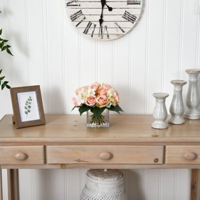 Image showing  9 in. Rose and Hydrangea Bouquet Artificial Arrangement in Vase