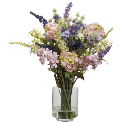 Nearly Natural 16 in. Lavender and Hydrangea Silk Flower Arrangement