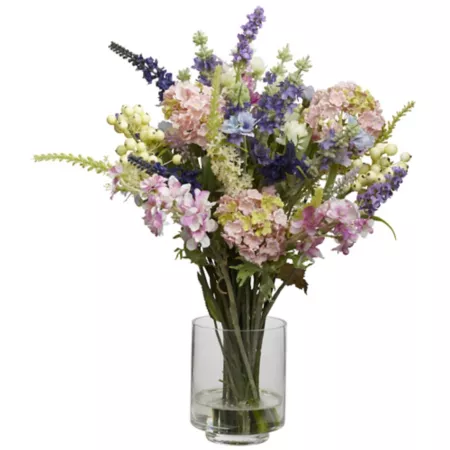 Nearly Natural 16 in Lavender and Hydrangea Silk Flower Arrangement Artificial Plants & Flowers