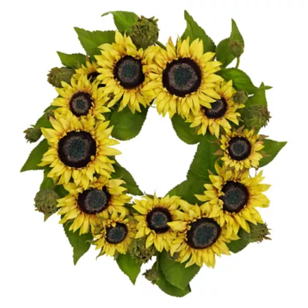 22" Almost Natural Sunflower Wreath Artificial Plants & Flowers