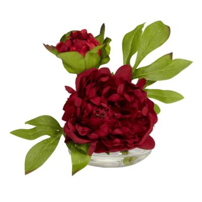 Image showing 3 th Nearly Natural 6 in. Peony Artificial Flower Arrangement with Glass Vase Set, 3 pc.