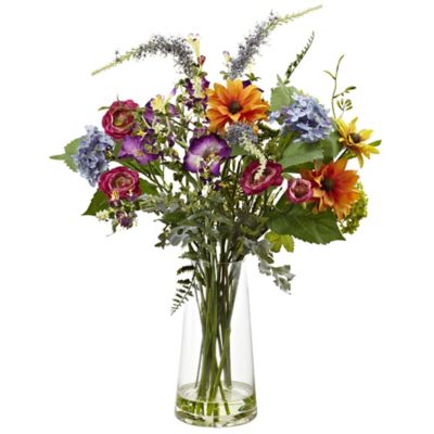 Nearly Natural 24 in. Spring Garden Artificial Floral Arrangement in Vase