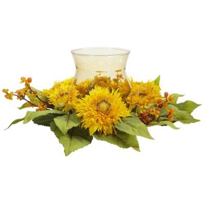 Nearly Natural Golden Sunflower Candelabrum Silk Flower Arrangement, 4905