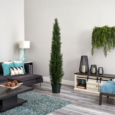 Image showing  7 ft. Two-Tone Green Mini Cedar Pine Tree with 3,614 Tips in 12 in. Pot