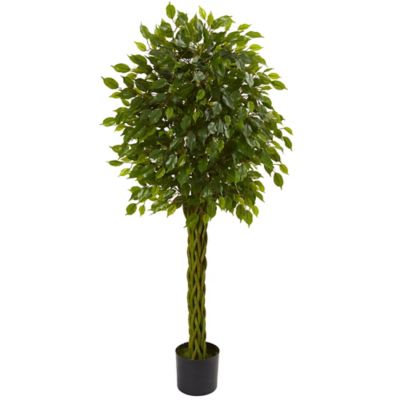 Nearly Natural 5 ft. UV-Resistant Indoor/Outdoor Artificial Ficus Tree with Woven Trunk