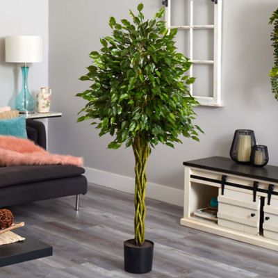 Image showing  5 ft. UV-Resistant Indoor/Outdoor Artificial Ficus Tree with Woven Trunk