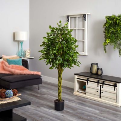 Image showing  5 ft. UV-Resistant Indoor/Outdoor Artificial Ficus Tree with Woven Trunk