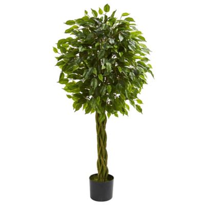 Nearly Natural 4 ft. UV-Resistant Indoor/Outdoor Artificial Ficus Tree with Woven Trunk