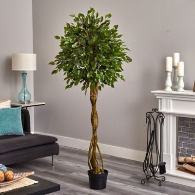 Image showing  4 ft. UV-Resistant Indoor/Outdoor Artificial Ficus Tree with Woven Trunk