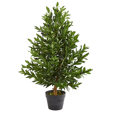 Nearly Natural 35 in. Indoor/Outdoor UV-Resistant Artificial Olive Cone Topiary Tree