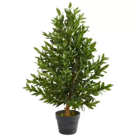 Nearly Natural UV Resistant Artificial Olive Cone Topiary Tree Indoor/Outdoor 35 in. Artificial Plants & Flowers