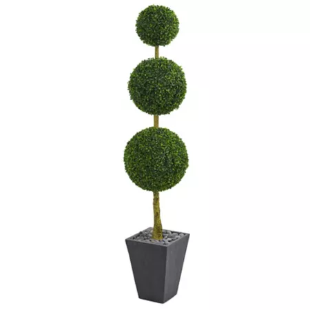 Nearly Natural 6' Triple Ball Indoor/Outdoor UV Resistant Boxwood Topiary Tree in Slate Pot Artificial Plants & Flowers