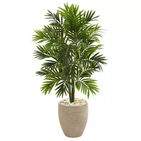 Nearly Natural 4 Foot Artificial Areca Palm Tree in Sand Color Planter Artificial Plants & Flowers