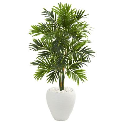Nearly Natural 4 ft. Artificial Areca Palm Tree in White Planter