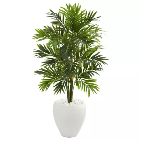 Nearly Natural 4 Foot Artificial Areca Palm Tree in White Planter Artificial Plants & Flowers