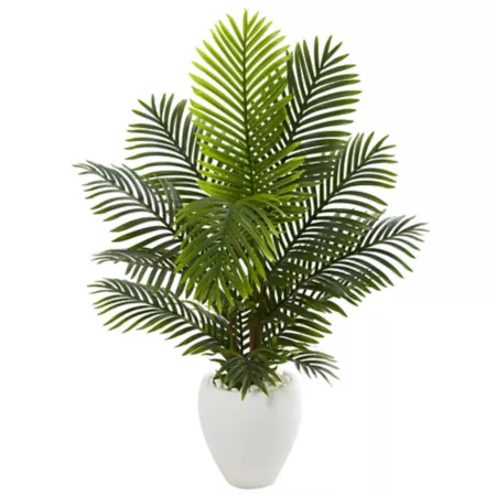 Nearly Natural 4.5 ft Artificial Paradise Palm in White Planter Artificial Plants & Flowers