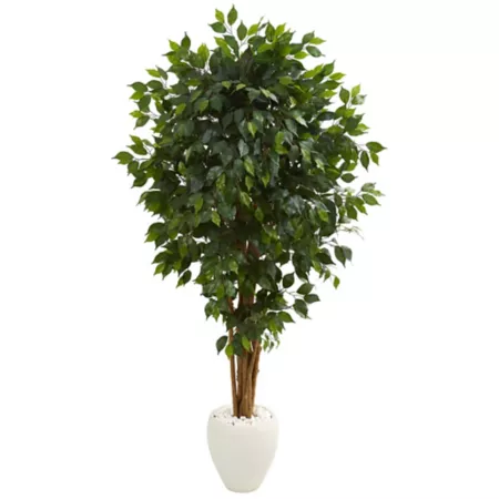 6 ft Almost Natural Artificial Ficus in White Planter Artificial Plants & Flowers