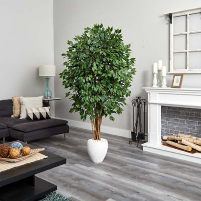 Image showing  6 ft. Artificial Ficus Tree in White Planter
