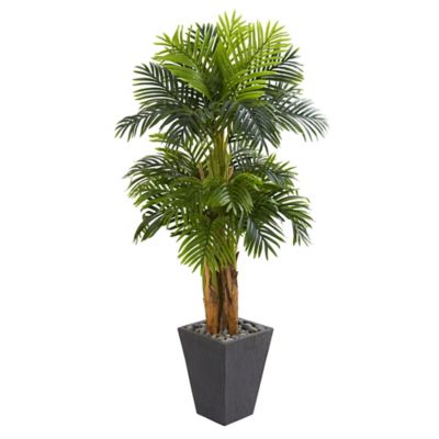 Nearly Natural 5.5 ft. Artificial Triple Areca Palm Tree in Slate-Finish Planter